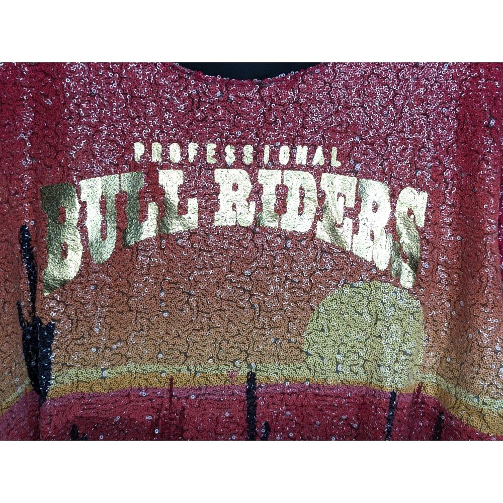 NWT PBR Ladies Sequin Desert Scene Crop Top Shirt Sz M Western Dressy Bull - Picture 6 of 10
